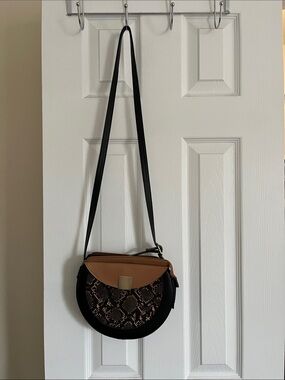 Time and Tru Black and Tan Crossbody with Snake-Print Front